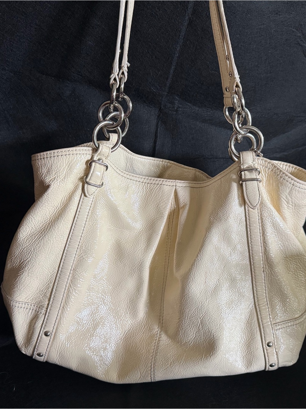 Coach Alexandra Cream Leather Tote Handbag with Silver Hardware